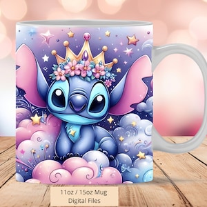 3D Cute Stitch Princess Flower Mug Wrap, 3D Stitch Mug Wrap Sublimation Design PNG, Tasse 11oz und 15oz Stitch Mug Wrap, Sofortige digitale Dateien