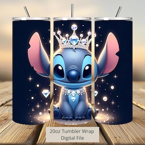 3D Cute Stitch Princess Tumbler Wrap, 20oz Tumbler, Cartoon Tumbler Wrap, Stitch aquarel ontwerp Png, Tumbler sublimatie, digitaal bestand