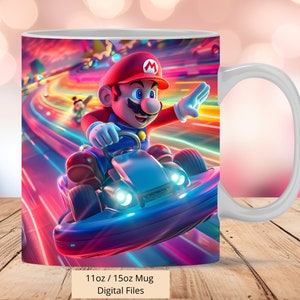 3D Super Mario Kart Tassenverpackung, 11oz & 15oz Tassenvorlage, Tassensublimationsdesign, Mario Neon Tassenverpackungsvorlage, sofortiger digitaler Download PNG