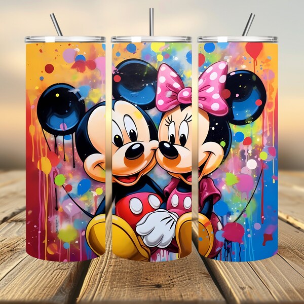 Minnie und Mickey Mouse Tumbler Wrap, Splash Mouse Tumbler Wrap Sublimation Design PNG, 20oz Skinny Straight & Tapered Love Tumbler Wrap