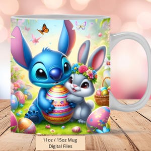 3D Cute Stitch and Bunnie Easter Mug Wrap, 3D Stitch Mug Wrap Sublimation Design PNG, Mug 11oz and 15oz Easter Mug Wrap, Instant Digital PNG