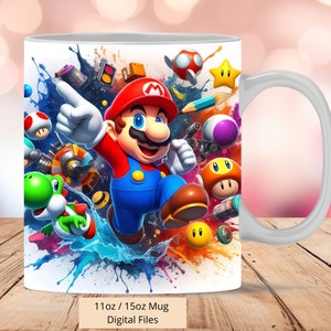 Opakowanie na kubek 3D Super Mario Friends, szablon kubka 11oz i 15oz, projekt sublimacji kubka, szablon opakowania kubka Mario, natychmiastowe pobieranie cyfrowe PNG