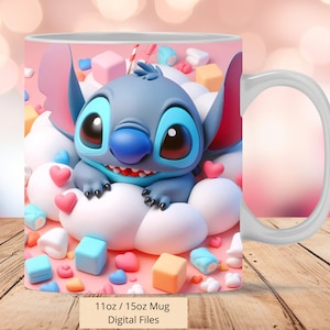 3D Stitch Marshmallows Mug Wrap, 3D Stitch Mug Wrap Sublimation Design PNG, Mug 11oz and 15oz Marshmallows Mug Wrap, Digital Files
