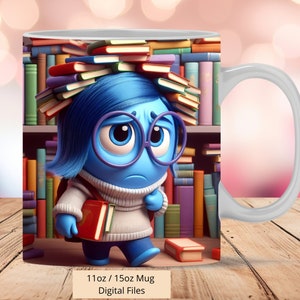 Involucro per tazza 3D Inside Out 2 Tristezza, involucro per tazza 3D All Feelings Sublimation Design PNG, involucro per tazza da 11 once e 15 once Inside Out, solo file digitali