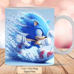 3D Cute Sonic Splash Water Mug Wrap, 3D Sonic Mug Wrap Sublimation Design PNG, Mug 11oz and 15oz Sonic Mug Wrap, Digital Download Png