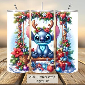 3D Stitch Christmas Swing Tumbler Wrap, 20oz Tumbler, Cartoon Tumbler Wrap, Stitch Design Png, Tumbler Sublimatie, Digitaal Bestand Png