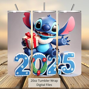 3D Cute Stitch Nieuwjaar Tumbler Wrap, 20oz Tumbler, Cartoon Tumbler Wrap, Stitch Design Png, Xmas Tumbler Sublimatie, Digitaal Bestand Png