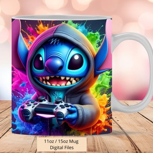 Okładka na kubek dla graczy 3D Cute Stitch, Okładka na kubek 3D Stitch Projekt sublimacji PNG, Kubek 11 uncji i 15 uncji Okładka na kubek dla graczy