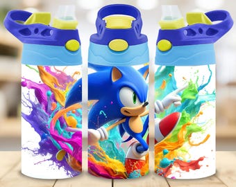 3D Sonic Splash Colorful Tumbler Design, 12oz Sonic Cup Tumbler Wrap PNG, 12oz Sonic Straight Tumbler Sublimation PNG, Instant Digital Png