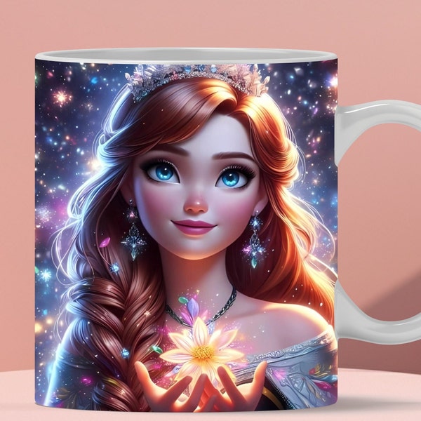 3D Cute Princess Anna Shine Flower Mug Wrap, 3D Anna Mug Wrap Sublimation Design PNG, Mug 11oz and 15oz Frozen Mug Wrap