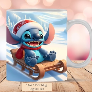 3D Cute Stitch Christmas Snow Mug Wrap, 3D Xmas Mug Wrap Sublimation Design PNG, Mug 11oz and 15oz Stitch Mug Wrap, Instant Digital PNG