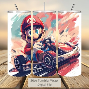 Opakowanie na kubek 3D Super Mario Kart, opakowanie na kubek Mario Sublimacja PNG, 20 uncji obcisłe proste i zwężane opakowanie na kubek Super Mario