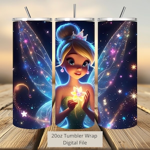 3D Enchanted Fairy Tumbler Wrap, Princess Tumbler Wrap Sublimation Design PNG, 20oz Skinny Straight & Tapered Tinkerbell Tumbler Wrap