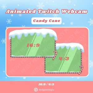 Animated Christmas Candy Cane Twitch Webcam Border | Cute Snow Falling / Winter Themed Twitch Overlay | Holiday Streaming Graphic Assets
