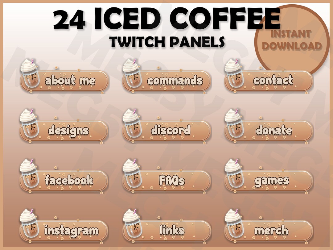 Iced Cofee TWITCH PANELS Cute Cafe Au Lait Latte Twitch - Etsy