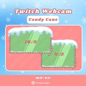 Christmas Candy Cane Twitch Webcam Border | Cute Snow / Winter Themed Twitch Overlay | Holiday Kawaii Streaming Graphics | Streamer