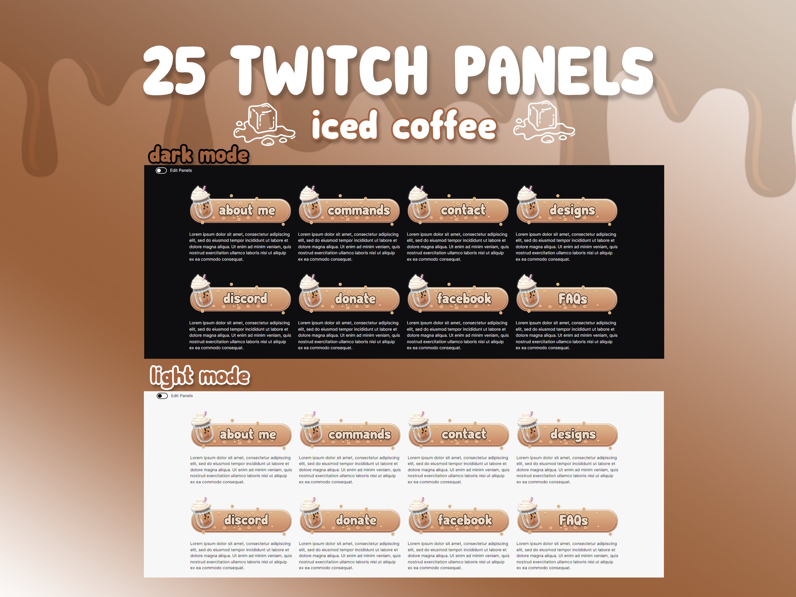 Iced Coffee Twitch Panels | Kawaii Latte Stream Graphics (instant ...