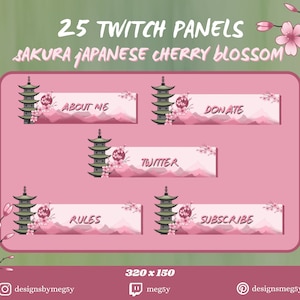 Sakura Cherry Blossom Twitch Panels | Cute Pink Twitch Graphics | Livestream Floral Streaming Pack | Japanese Style | Mountain range