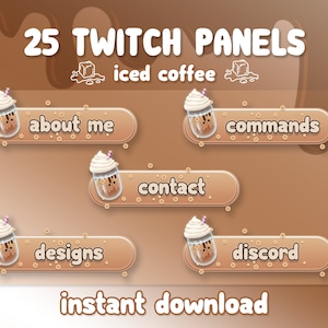 Iced Coffee TWITCH PANELS | Cute  Cafe au Lait - Latte Twitch Graphics | Beige Kawaii Streaming Assets | Streamer
