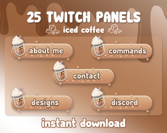 アイスコーヒー TWITCH パネル | かわいいカフェオレ - ラテ Twitch グラフィック | ベージュのかわいいストリーミング アセット | ストリーマー