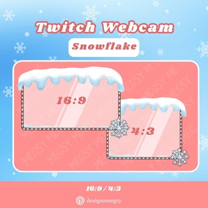 Obramowanie kamery internetowej Twitch z płatkami śniegu | Uroczy śnieg / Zima nakładka Twitch | Grafika świąteczna Kawaii Streaming
