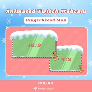 Animated Gingerbread Man Twitch Webcam Border | Cute Snow Falling / Winter Themed Twitch Overlay | Holiday Kawaii Streaming Graphic Assets