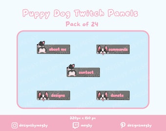 子犬のTwitchパネル | かわいい白黒犬のTwitchグラフィック | かわいいボーダーコリー動物ストリーミングアセット | ストリーマー