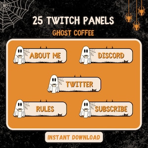 Halloween Ghost Coffee TWITCH PANELS | Cosy  Streamer | Twitch Graphics | Holiday Streaming Assets | Spooky Autumn Seasonal Streaming