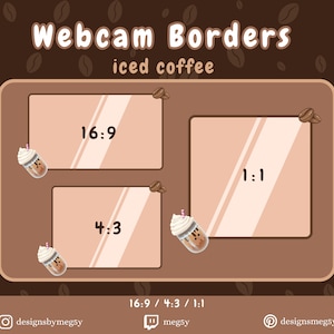 Iced Coffee Webcam Borders | Cute  Cafe au Lait - Latte Twitch Graphics | Cozy Kawaii Streaming Package | Minimilistic Vtuber Stream Overlay