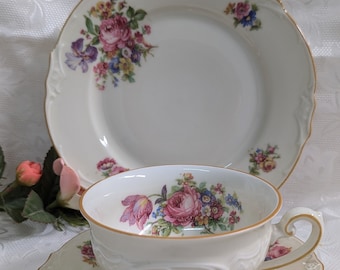 Vintage Zeh Scherzer Porcelain Tea Set.Trio Zeh Scherzer Bavarian Porcelain Coffee Cup Set