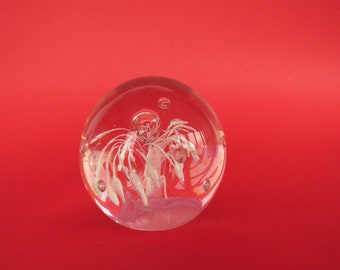 Beautiful clear art glass paperweight with white eruption,hand blow paperweight