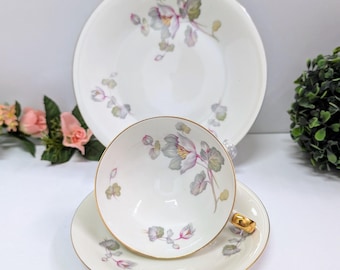 Vintage Hertel Jacob Bavaria Tea Cup Trio Set – Fine German Porcelain Teacup, Saucer & Dessert Plate, Floral Gold Trim Tea Set
