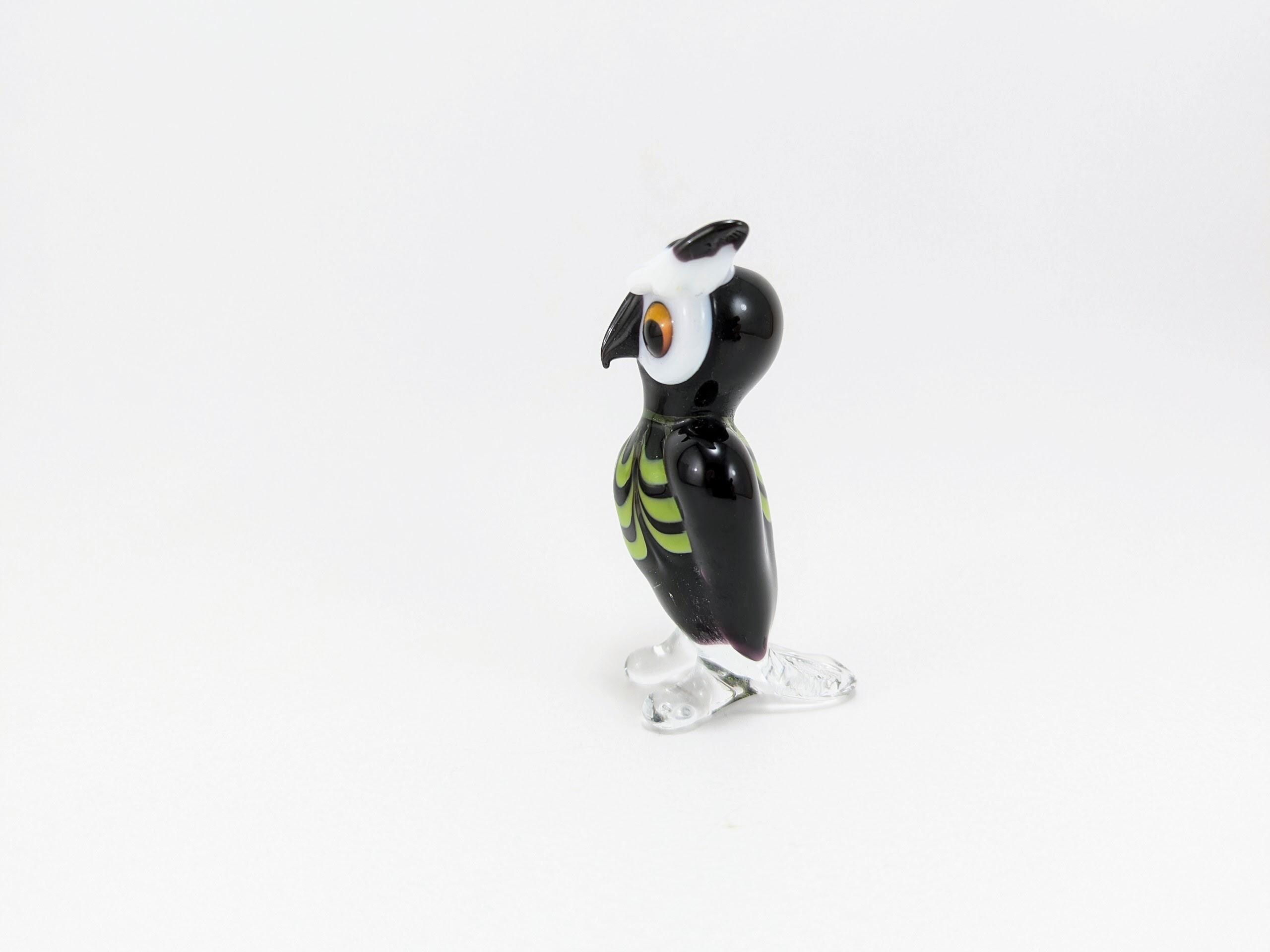 ヴィンテージ ムラーノガラス フクロウの置物 – 印象的な目が特徴の手