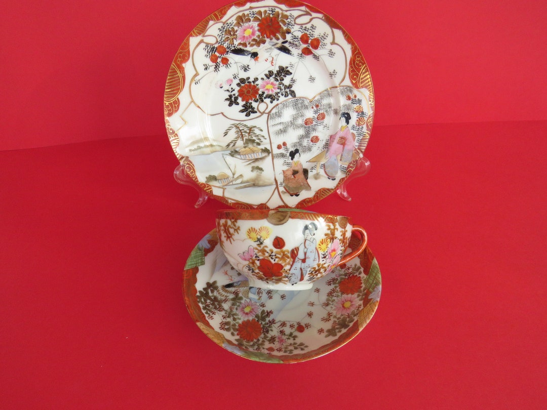 Vintage Japanese Kutani Porcelain Tea Set, Trio Set. Etsy