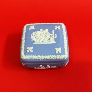 Vintage White on Blue Wedgwood Square Trinket Box with Lid