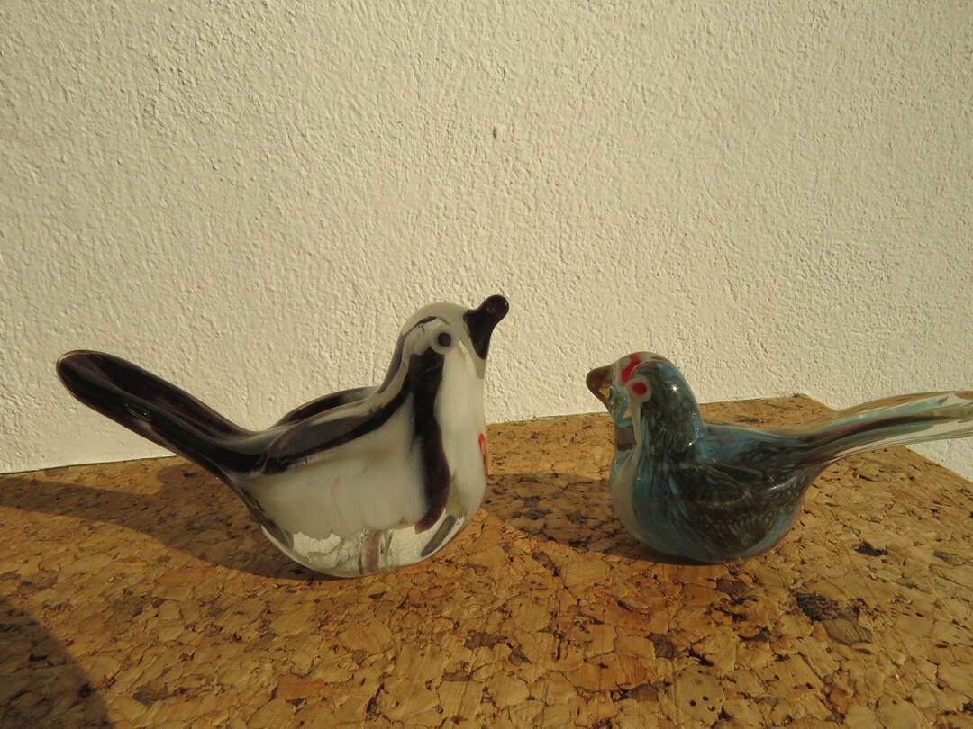 Two Murano Glass Birds,hand Blown Glass Birds Figurine,art Galss Muarno
