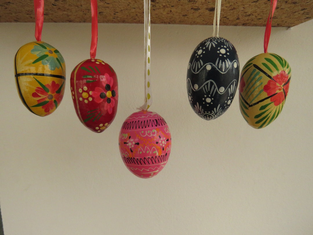 Set of 5 Handpainted Wood Easter Eggs,spring Decoration,colorful Ester