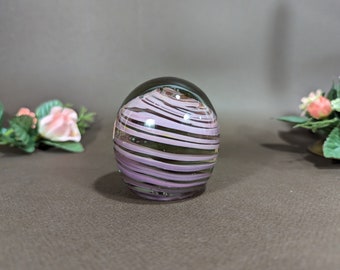Vintage  MDINA glass signed paperweight, Swirl Pink Design