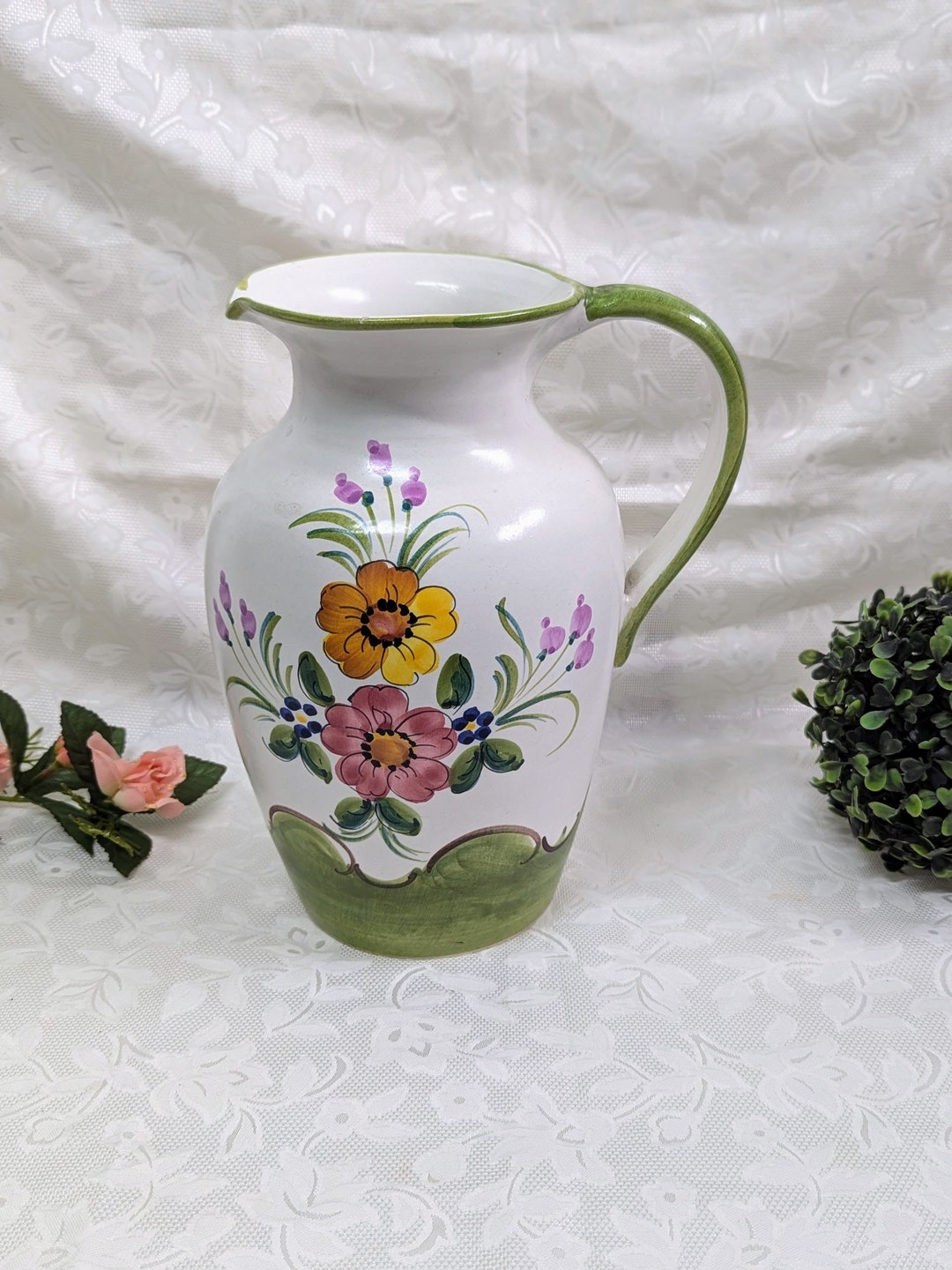Vintage Hand-painted Santucci Deruta Floral Italian Pottery Pitcher - Etsy