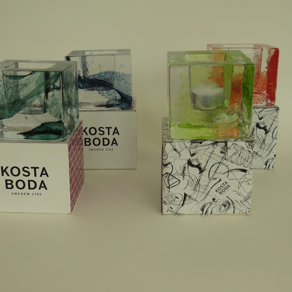 Artglass Kosta Boda Brick glass candle holder,Anna Ehrner disign