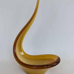 Vintage Hand-Blown Art Glass Amber Candy Bowl