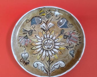Vintage Italiaans porselein handbeschilderd keramisch bord met bloemen van Schiavon en Erhart