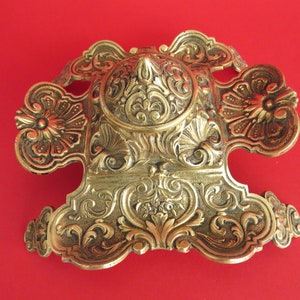 Encrier fleuri vintage en laiton massif, encrier art nouveau, encrier français déposé