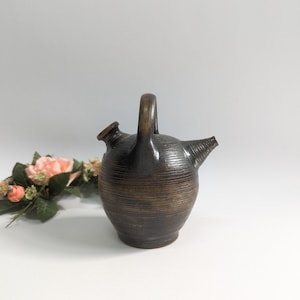 Vintage Small Earthtone Pitcher—Handmade Stoneware by J. Graf Stoob Pottery.
