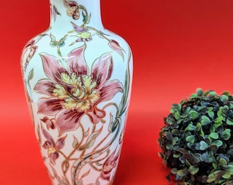 蘭の花がアクセントになったヴィンテージ陶器の花瓶 - Etsy 日本