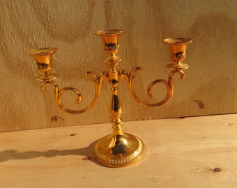 Vintage gilded brass candelabra,three arm brass candlestick holder, German BMF candle holder