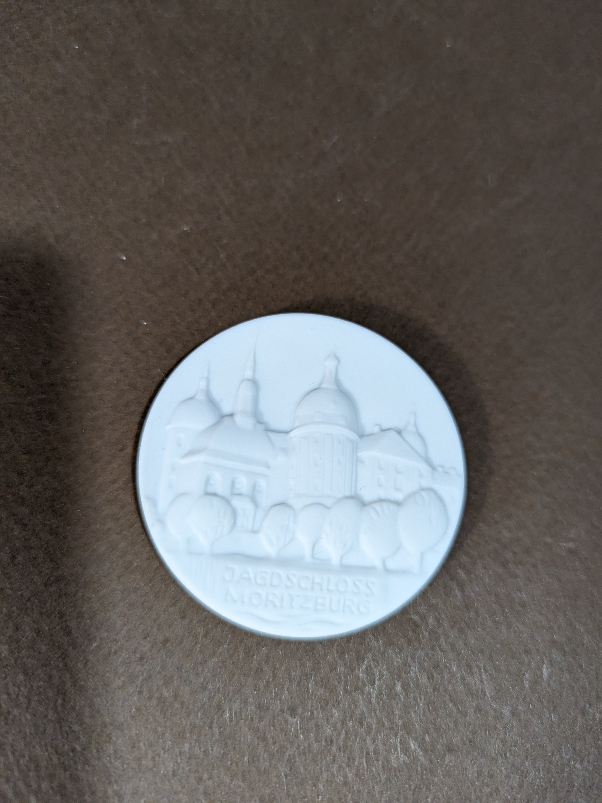 Vintage Porzellan Meissen Medaille JAGDSCHLOSS MORITZBURG,Burgen und Schloffer Sachfens