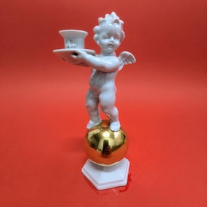 Carl Scheidig Gräfenthal, Cherub Putti Figurine Candle Holders Porcelain Angel 1950s