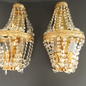Elegant Vintage French Brass Wall Sconces Set - Beautiful Gilded Pair with Glass Details