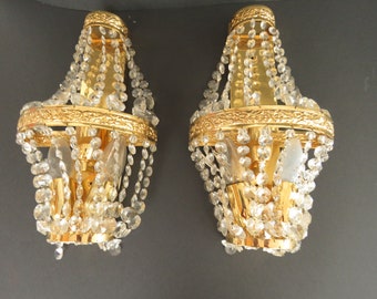 Elegante Vintage Französische Messing Wandleuchten Set - Wunderschönes Vergoldetes Paar mit Glasdetails